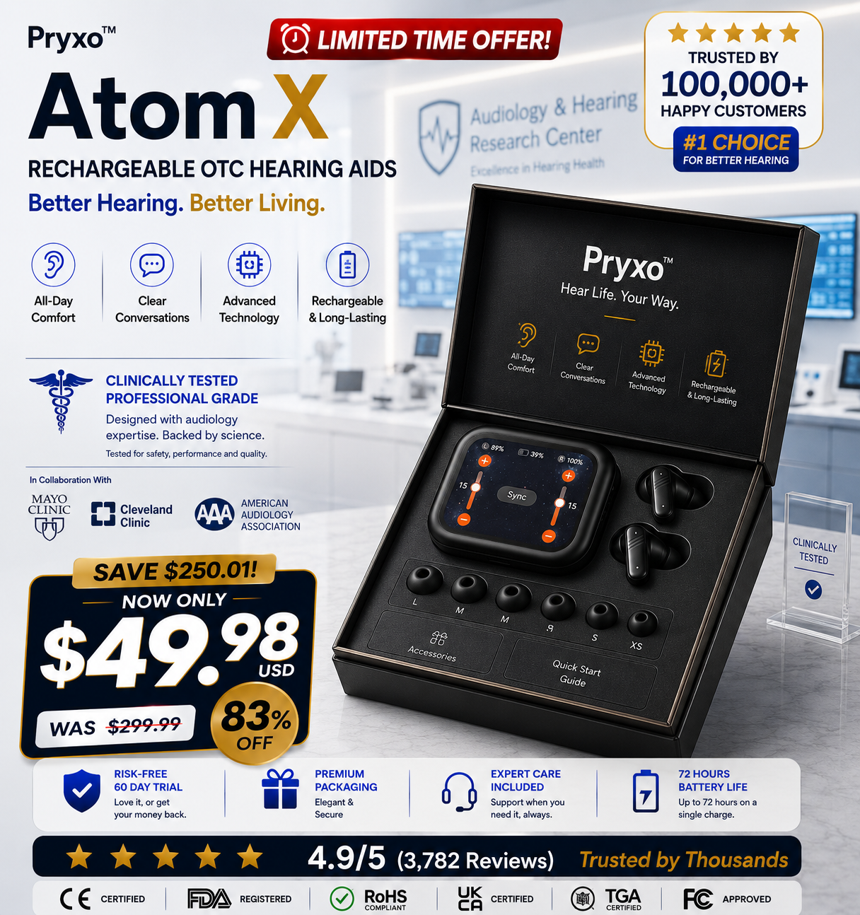 Pryxo Atom X Smart Bluetooth Hearing Aids