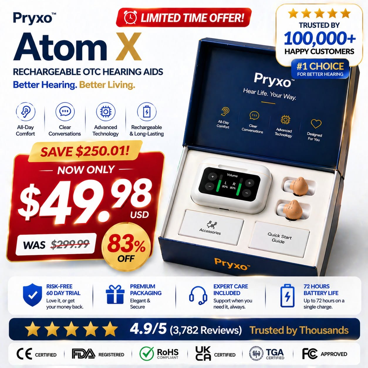 🔥Today Only!🔥Pryxo™ Atom X Smart Hearing Aids — Hear Clearly, Feel Confident Again 💖